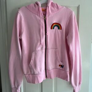Aviator Nation Pink Zip Hoodie with Rainbow Embroidered